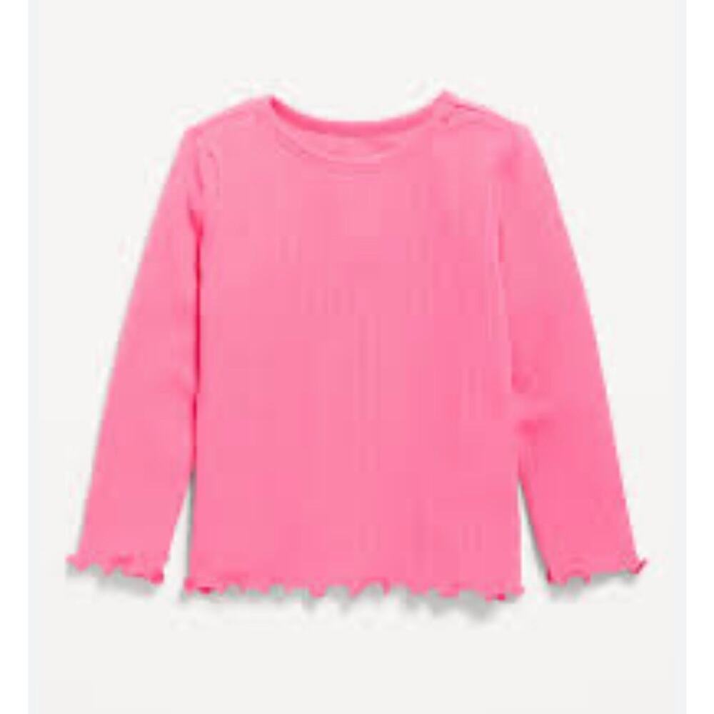 Crewcuts Girls Fuchsia Long Sleeved Lettuce Edge Top T Shirt Ribbed Size Small